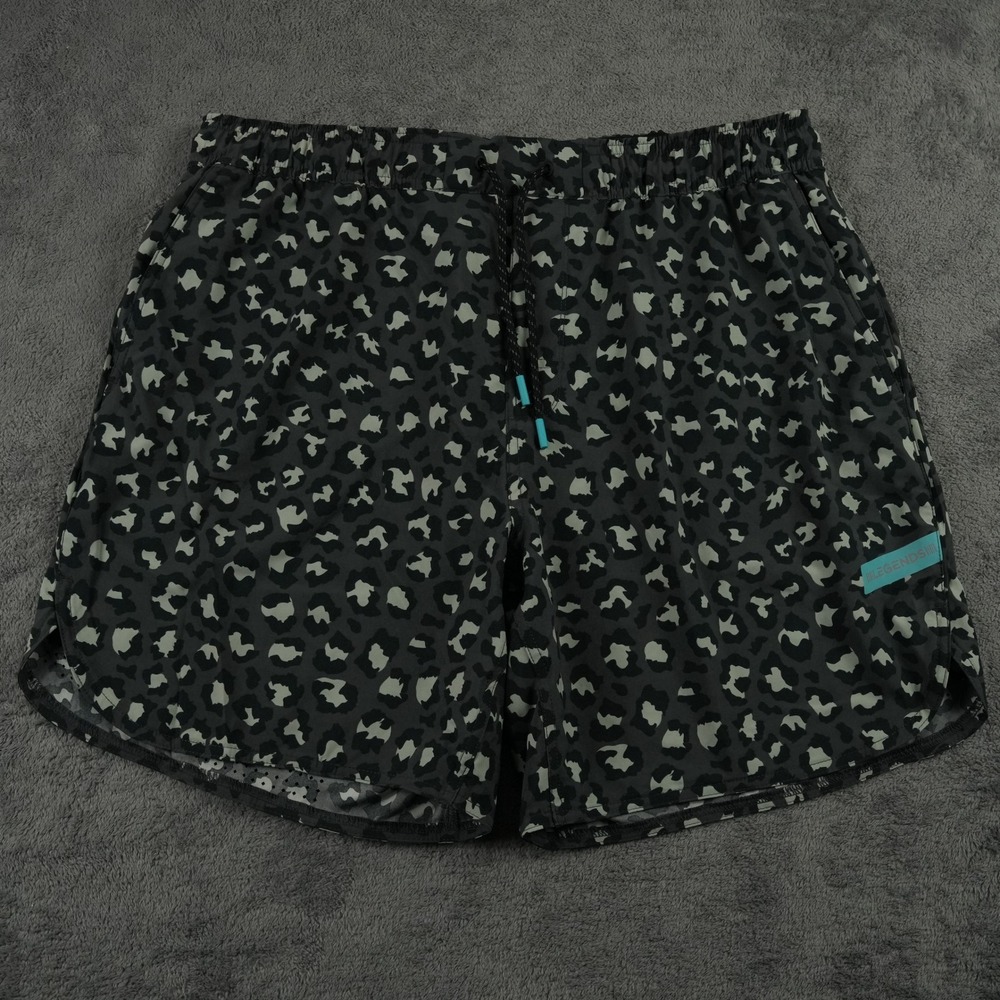 Legends Luka Shorts Mens XL Black Gray Leopard Print Drawstring Gym Performance